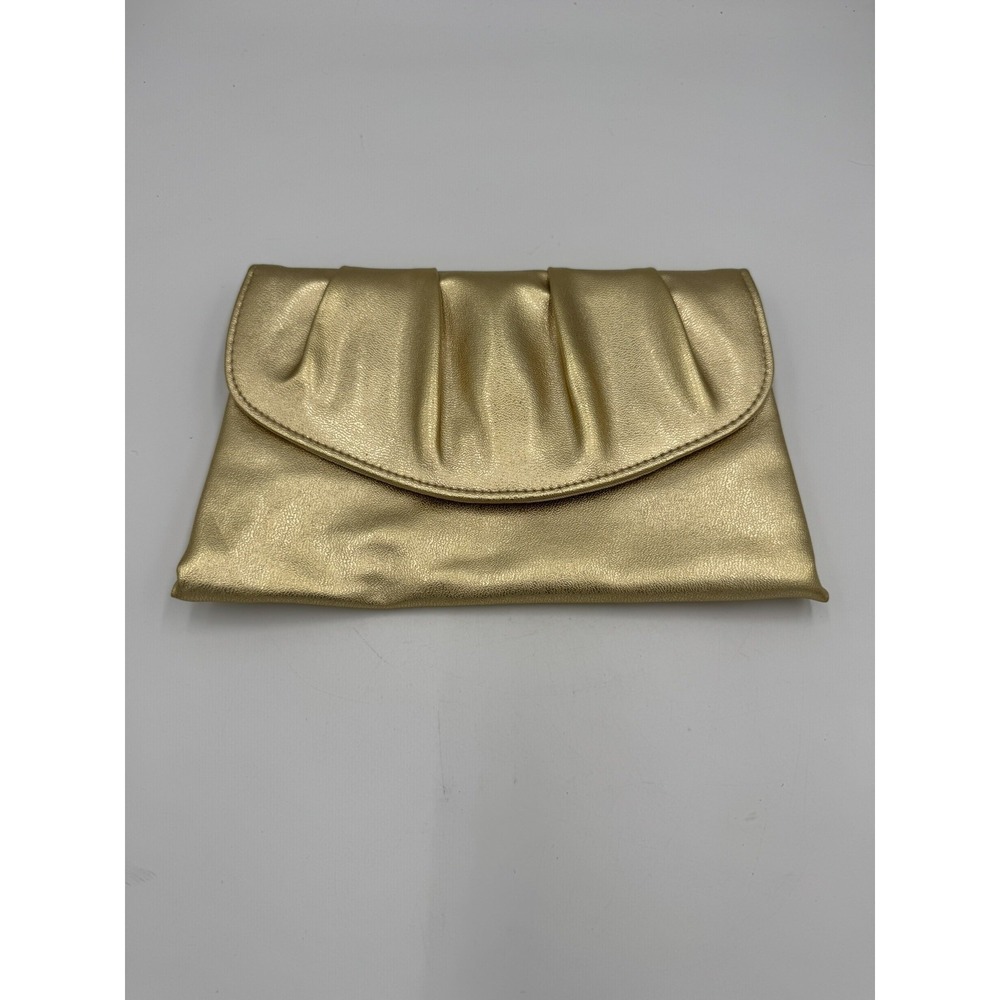 Gold Metallic Pleated Evening Clutch Bag Ruched Formal Wedding Handbag